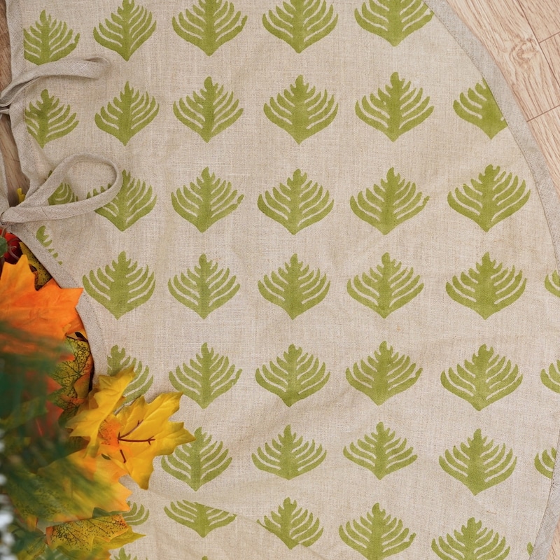 Fabdivine Hand Block Floral Soft Pure Linen Fabric Home Décor Christmas Tree Skrit