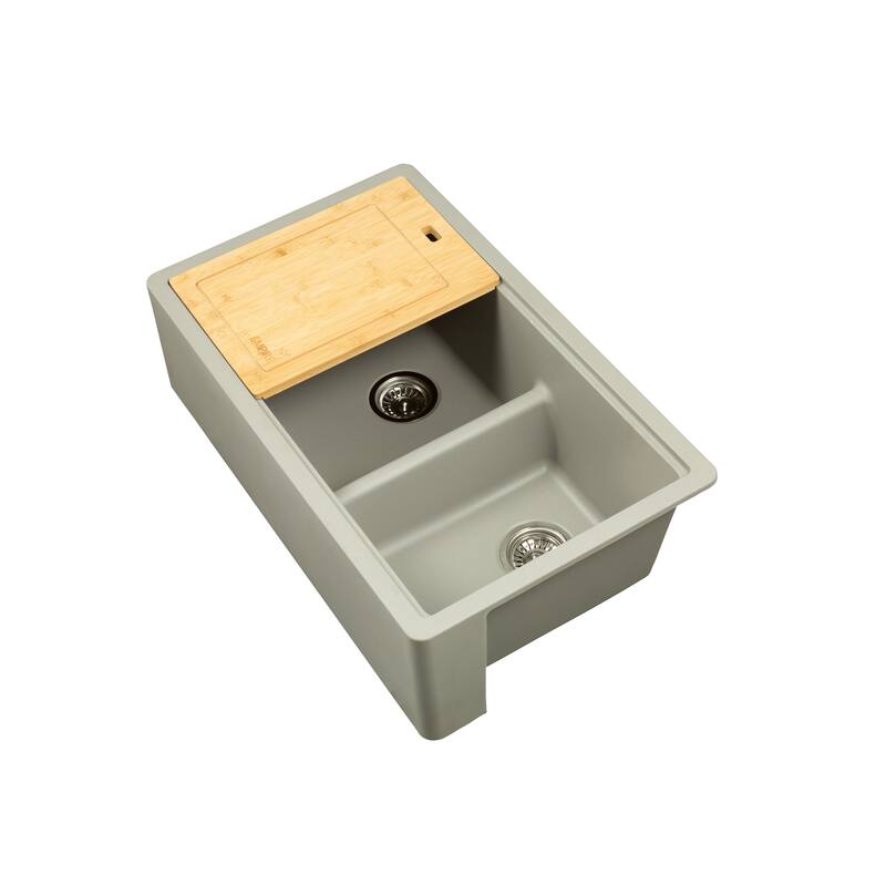 Titan Farmhouse Granite 33-in. Double Kitchen Sink w/ Cut Board and Strainer