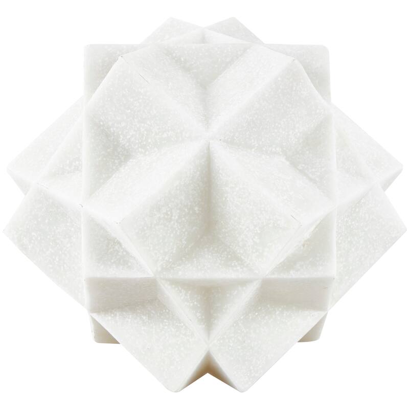 White Polystone Dimensional Ball Geometric Decorative Sculpture with Speckled Texturing