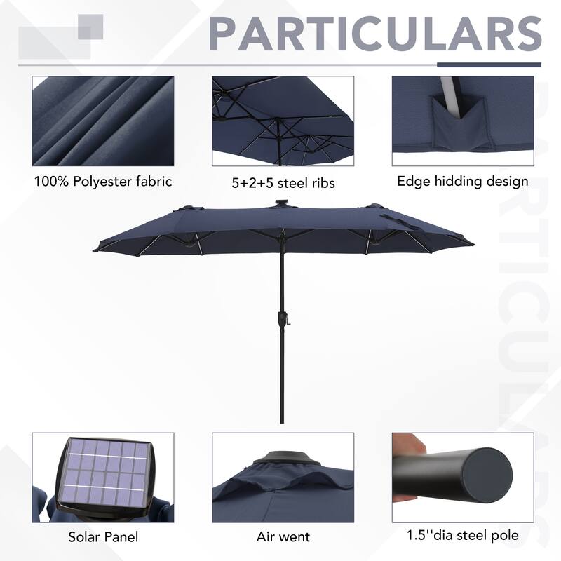 MAISON ARTS 13ft Double -Sided Crank Patio Umbrella Extra Large with LED Colorful Lights