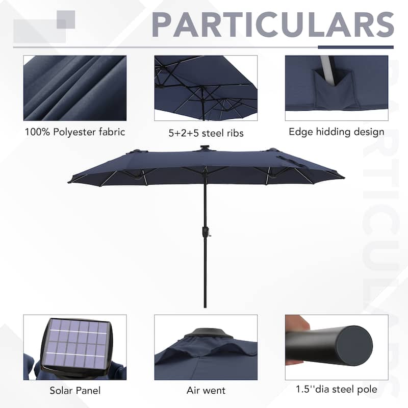 MAISON ARTS Double-Sided 13-foot Twin Outdoor Market Crank Umbrella with Colored LED Lights