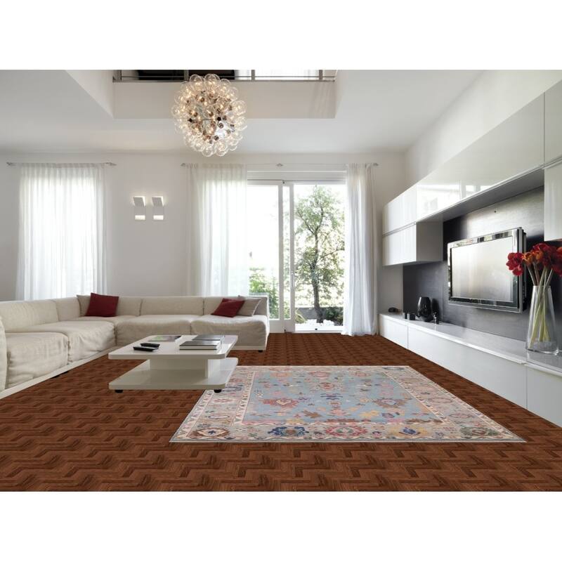 Light Blue Oushak Oriental Area Rug Handmade Wool Carpet - 8'10" x 11'8"
