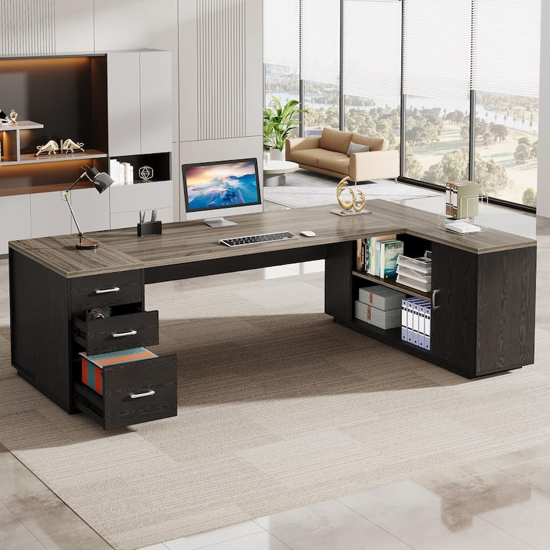 85.8" L-Shaped Executive Desk, Extra Large Office Desk with Drawers