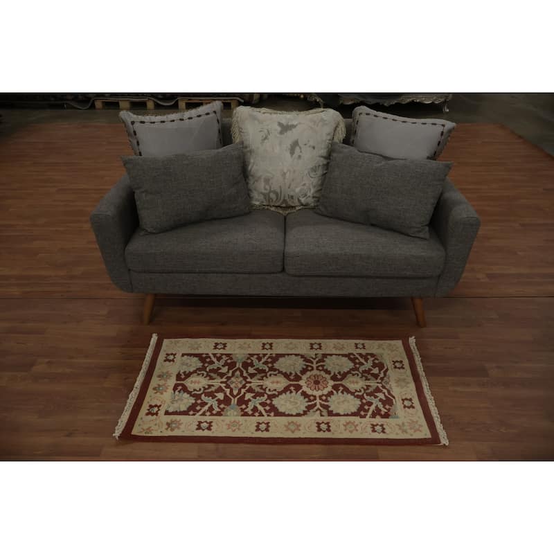 Hand Knotted Oriental 100% Wool Carpet Traditional All-Over Red Ziegler Area Rug - 3' 11'' X 2' 0''