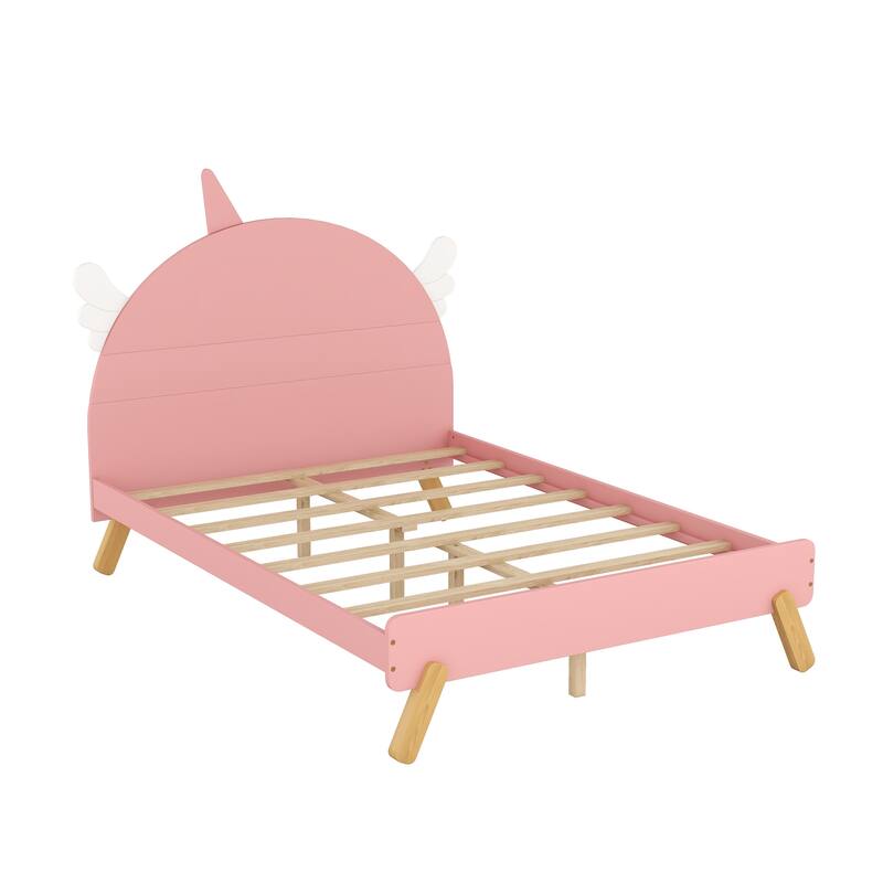 Wooden Cute Bed With Unicorn Shape Headboard,Full Size Platform Bed Bed Bath & Beyond 37842069