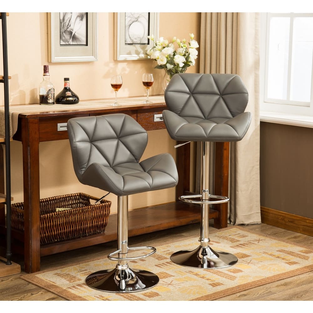 Roundhill Furniture Glasgow Height-adjustable Tufted Faux Leather Bar Stools (Set of 2)