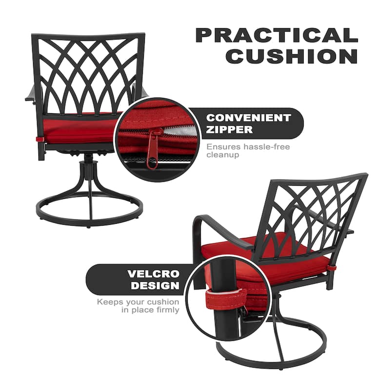 Patio Metal Swivel Dining Set of 7 with Zippered Cushions and Umbrella Hole