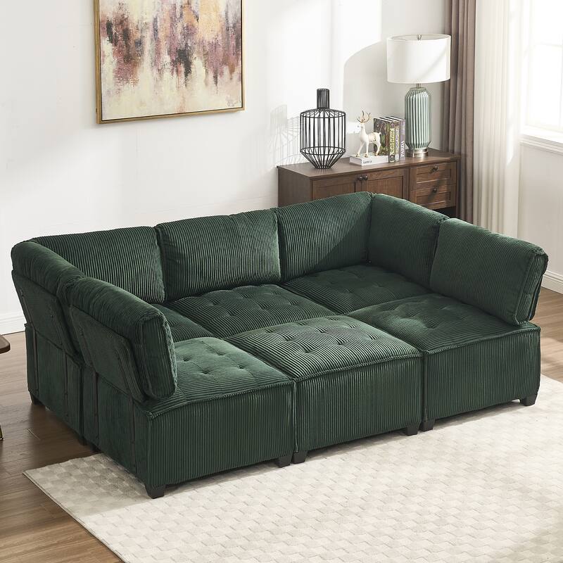 U-Shaped Modular Sectional Sofa, Oversized Corduroy Cloud Couch with Reversible Chaise, Comfy Convertible 6-Seat Corner Couch