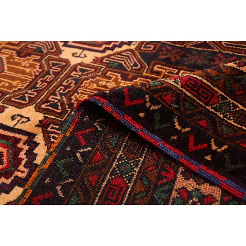 ECARPETGALLERY Hand-knotted Teimani Cream, Dark Navy Wool Rug - 3'10 x 6'2