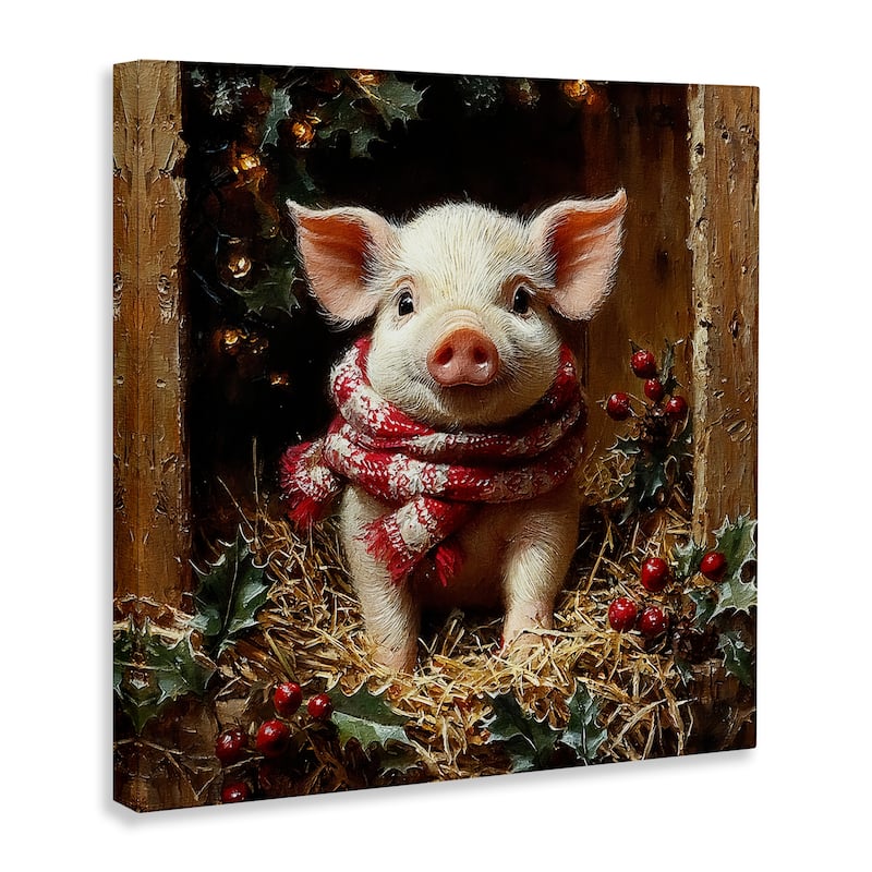 Stupell Pig with Holiday Garlands Canvas Wall Art Design By Riley B