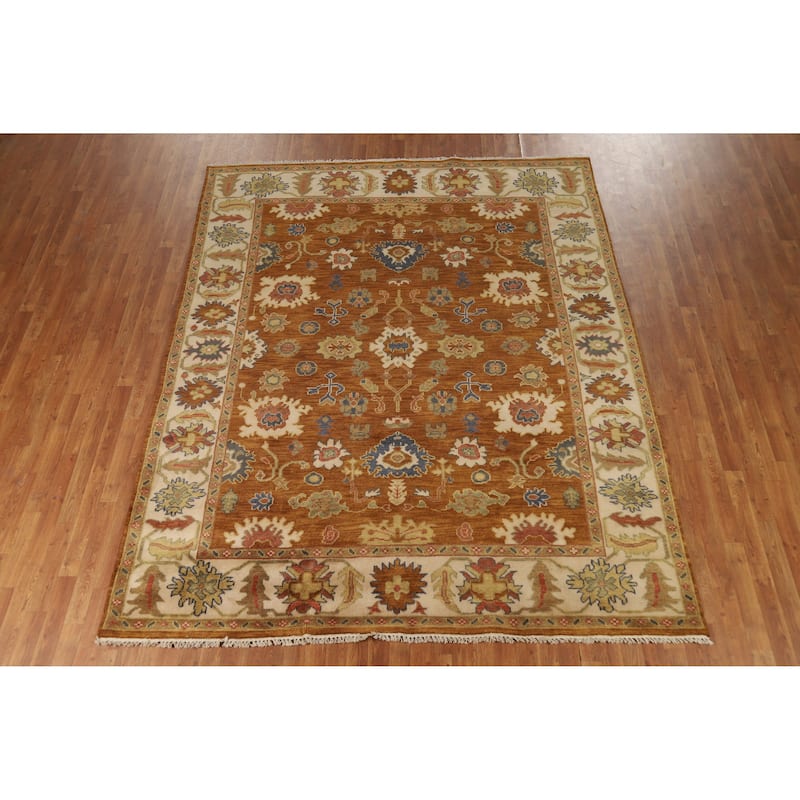 Orange Oushak Indian Area Rug Handmade Wool Carpet - 8'0" x 9'10"