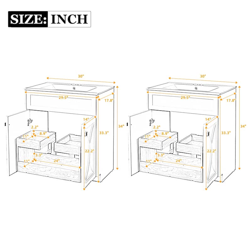 60 Inch Bathroom Vanity Set with Ceramic Sink, Modern Freestanding Storage Cabinet with Gold Handles and Soft Close Doors