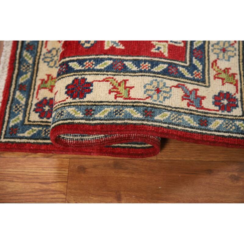 Red Geometric Kazak Oriental Foyer Rug Handmade Wool Carpet - 2'0" x 3'0"