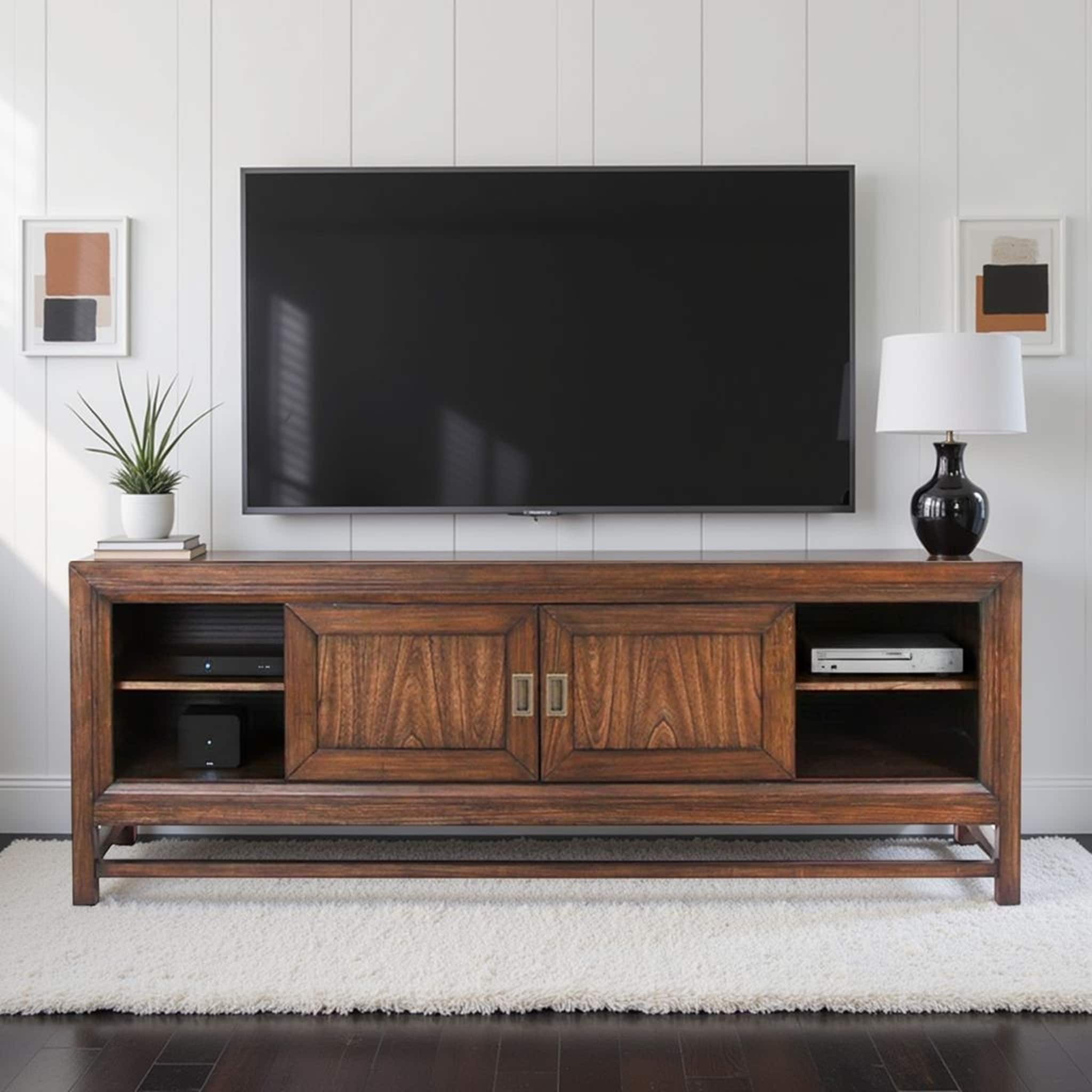 Bridgevine Home Branson 74" TV Stand Console, For TVs up to 85 inches, No Assembly Required, Two-Tone Finish