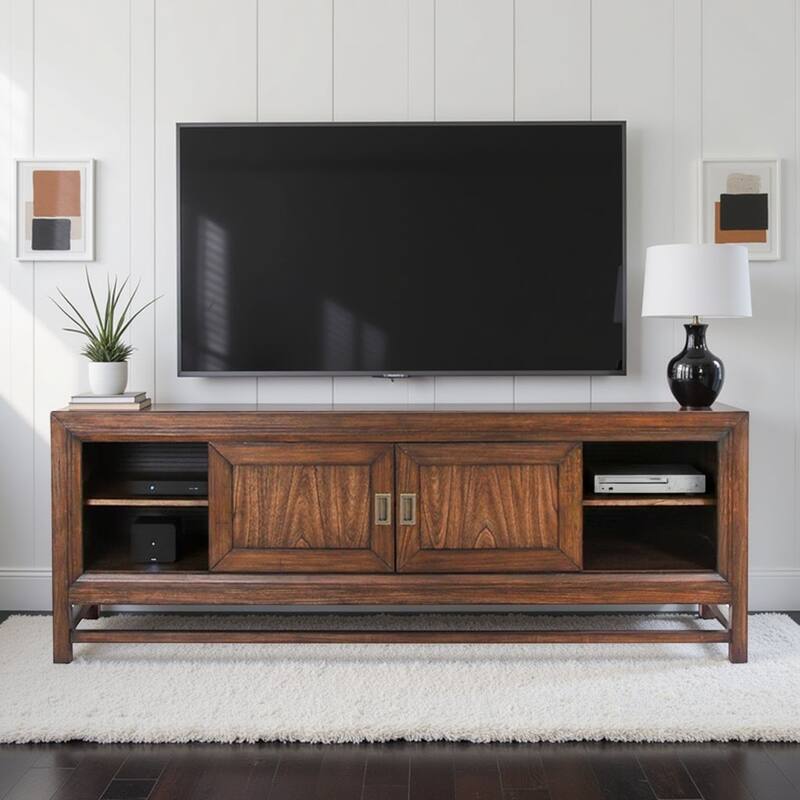 Bridgevine Home Branson 74" TV Stand Console, For TVs up to 85 inches, No Assembly Required, Two-Tone Finish - Rustic Buckeye with Black