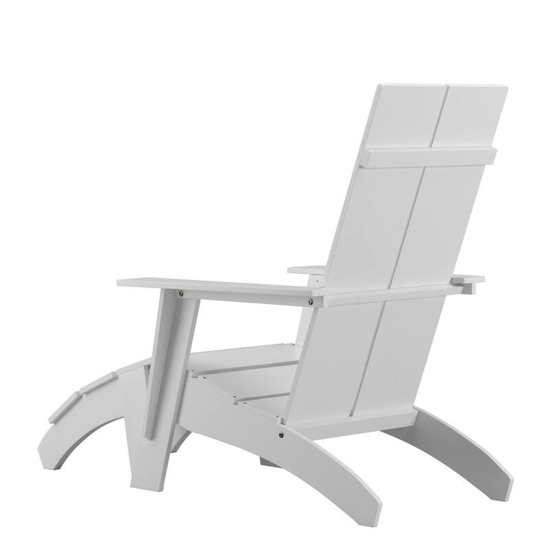 Modern All-Weather Dual Slat Adirondack Style Chair with Footrest