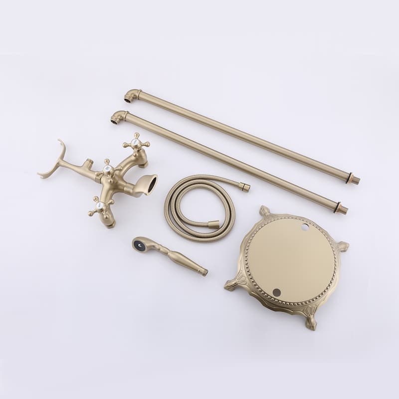 39.37"H Solid Brass 3 Handle Floor Mounted Clawfoot Tub Faucet with Diverter