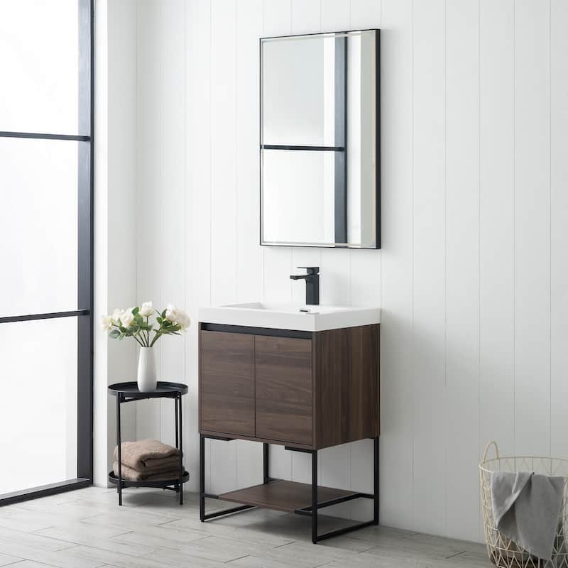 Freestanding Bathroom Vanity Set with Open Shelf & Acrylic Sink