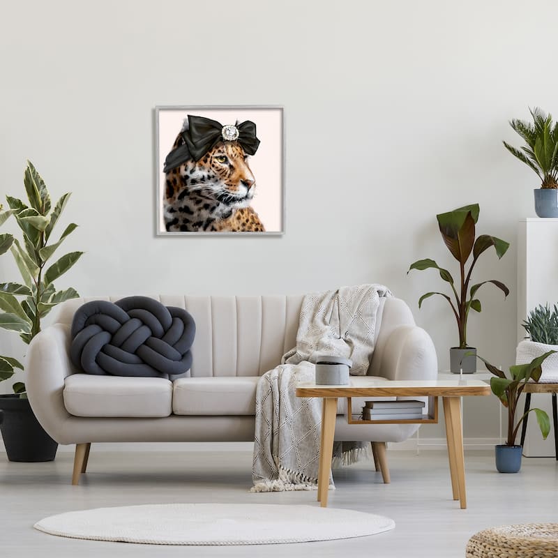 Stupell Glam Leopard Fancy Hair Bow Safari Animal Fashion Framed Wall Art - Orange