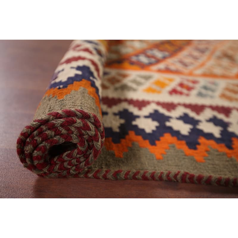 Vegetable Dye Kilim Qashqai Persian Vintage Rug Flatweave Wool Carpet - 4'11"x 7'10"