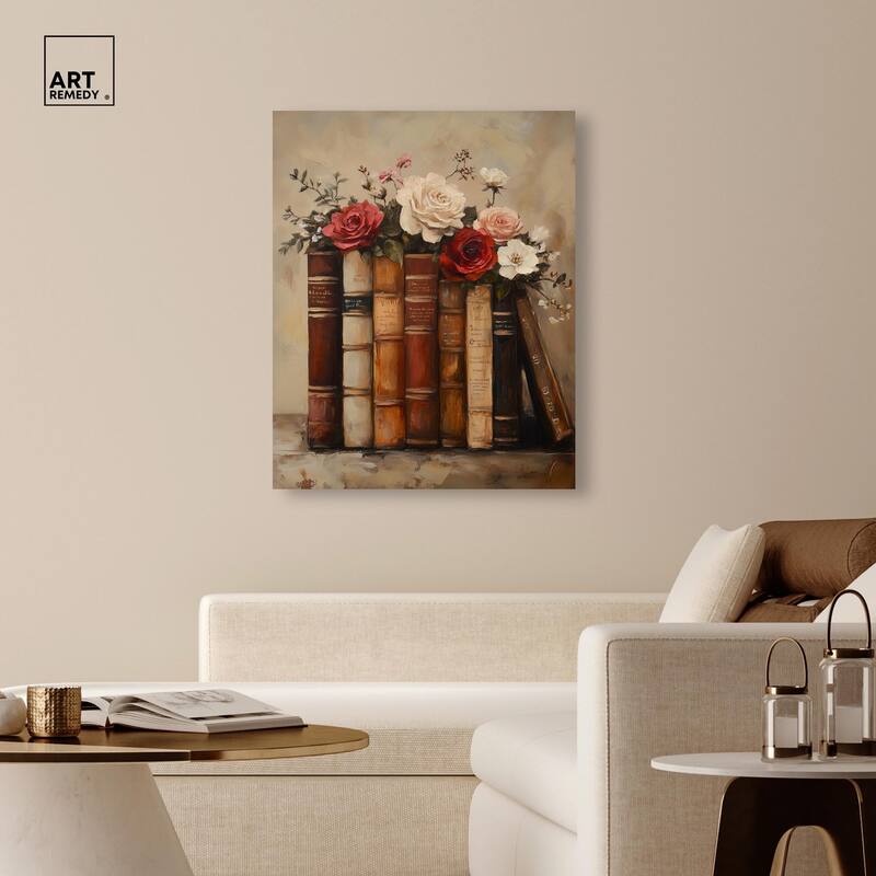 Bookshelf Bouquet II Canvas by Art Remedy, Gallery Wrapped