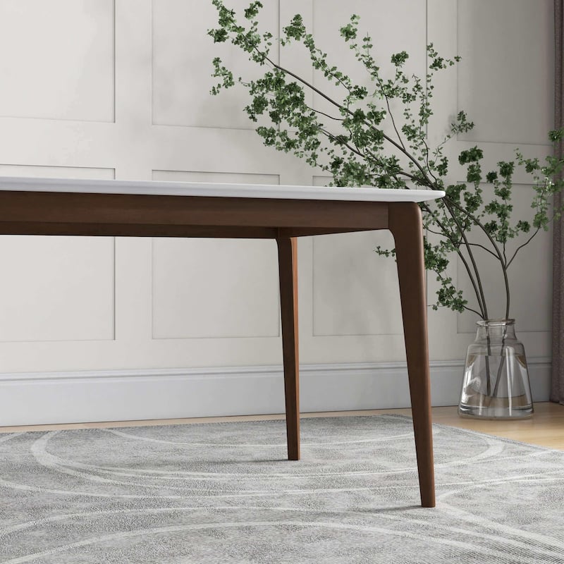 Lindsey Mid-Century Modern Solid Wood Dining Table with White Top and Walnut Legs, 59 inches for Bedroom Hallway, Entryw