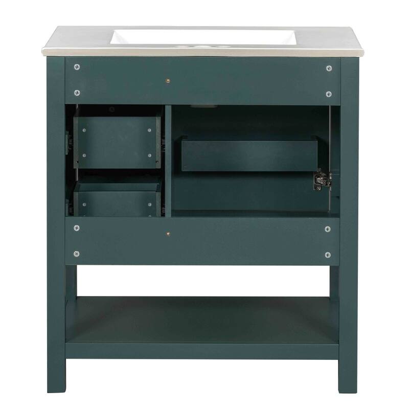 30" Transitional Bathroom Vanity with Ceramic Sink and Cabinet, 2 Drawers