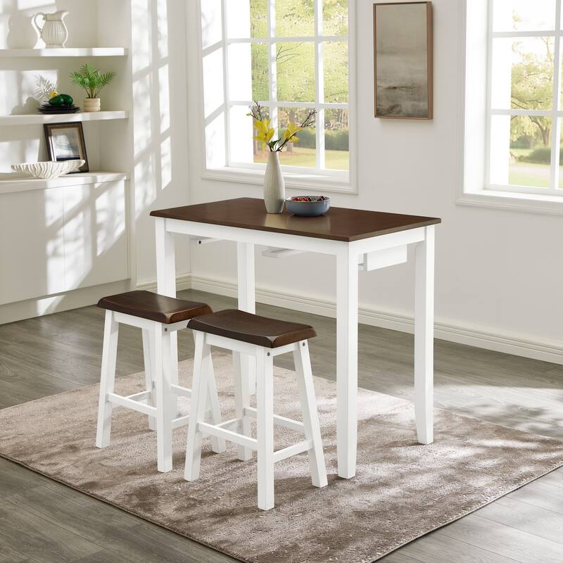 Anmytek Multifunctional Industrial 3 Piece Bar Dining Table Set Antique Grey and White