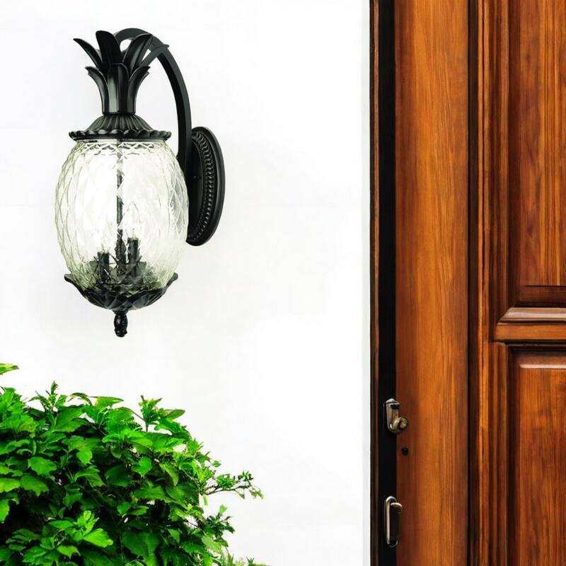 Aluminum Flush Mount Light with Pineapple Glass Shade3 Light LED - 12.50” x 9.50” x 21.75” (D x W x H)