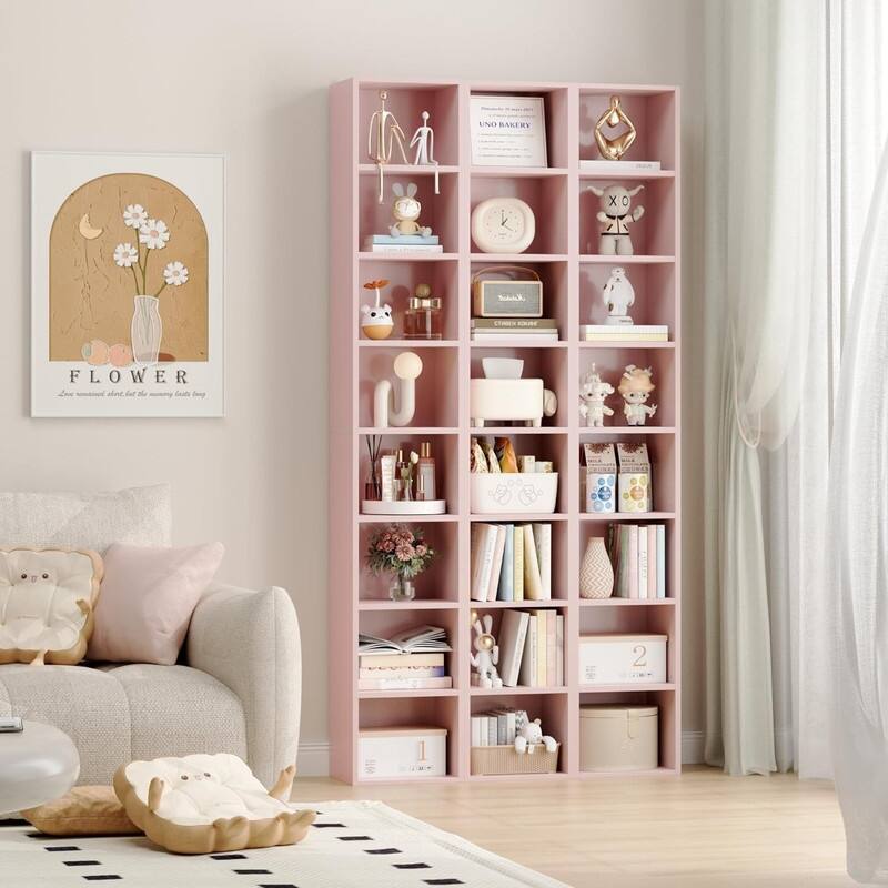 Grondin 8-Tier Media Tower, Wooden Media Storage Rack with Adjustable Shelves, Tall Narrow Bookcase Display Bookshelf