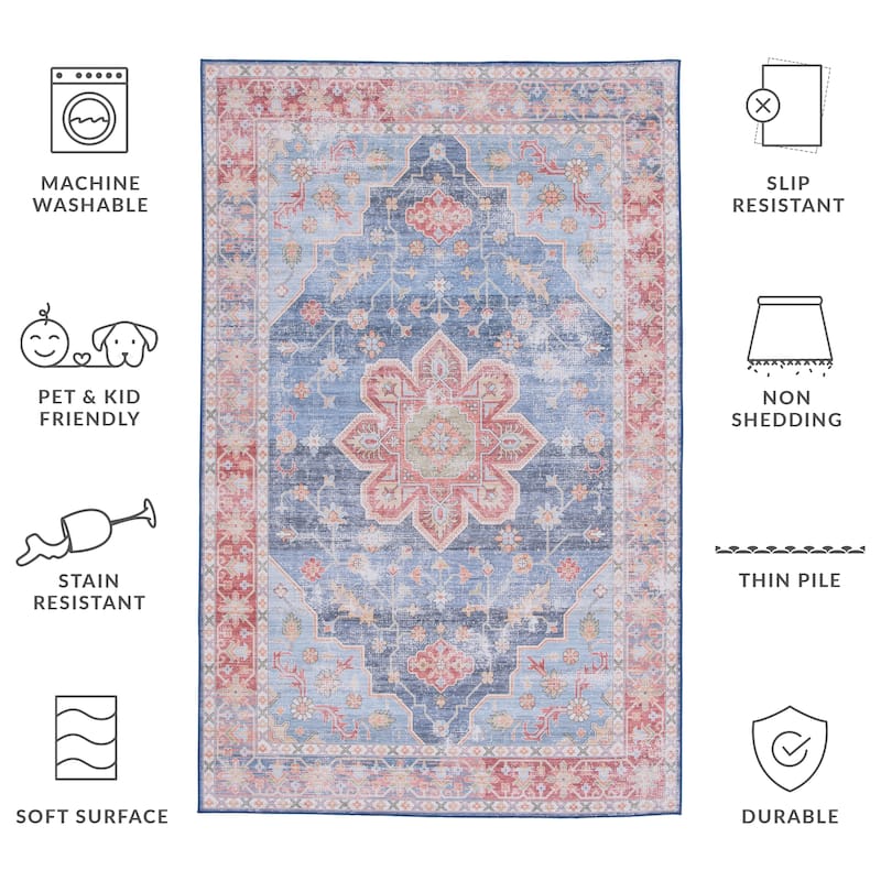 SAFAVIEH Tucson Machine Washable Slip Resistant Mallie Oriental Medallion