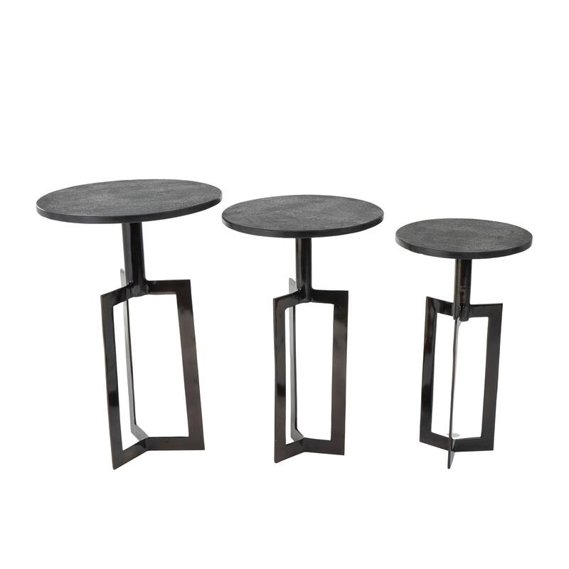 Gold or Black Aluminum Metal Geometric Accent Table with Black Marble Tabletops (Set of 3)
