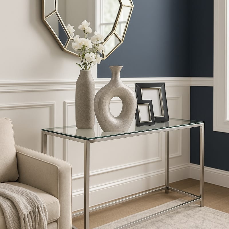 Modern Ceramic Textured Oval Cut-Out Vase - Home Decor - 13"