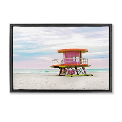 Stupell Lifeguard Hut with Pastel Sky Framed Floater Canvas Wall Art Design By Seven Trees Design