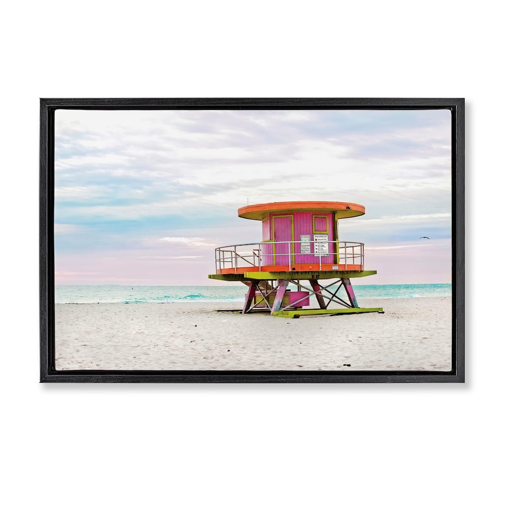 Stupell Lifeguard Hut with Pastel Sky Framed Floater Canvas Wall Art Design By Seven Trees Design