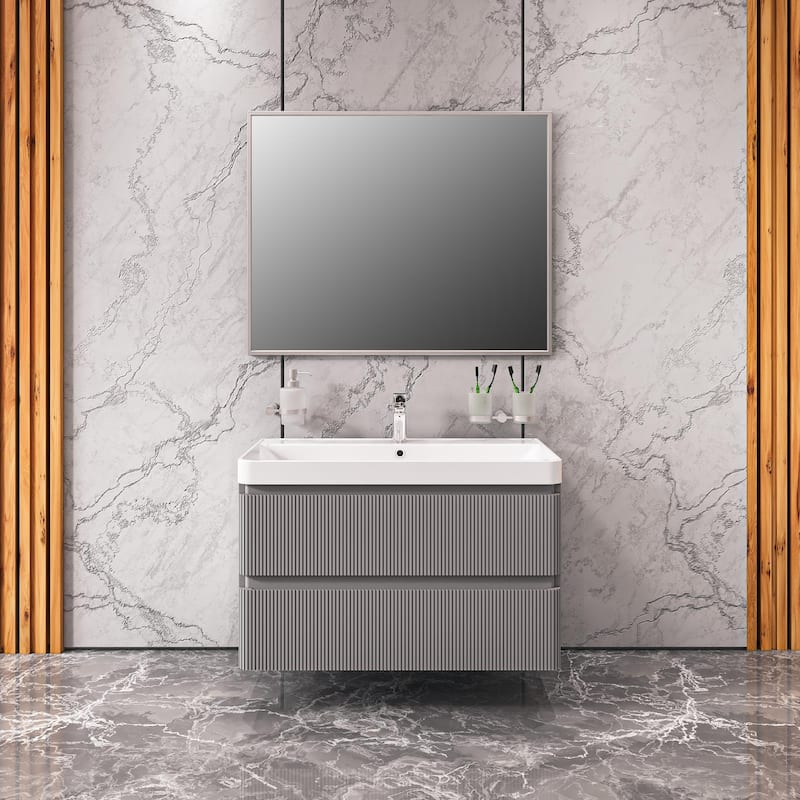 Modern Wall-Mounted Bathroom Vanity with Washbasin Luxury Gray Matte Non-Toxic MDF-30"-Diamond 32"