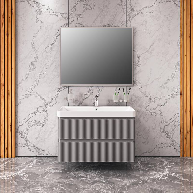 Modern Wall-Mounted Bathroom Vanity with Washbasin Luxury Gray Matte Non-Toxic MDF-30"-Simple 24"
