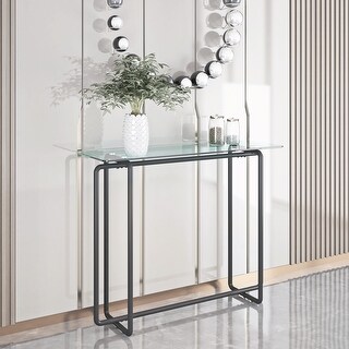 Console Table Single Layer Tempered Glass Rectangular Side Table Porch ...