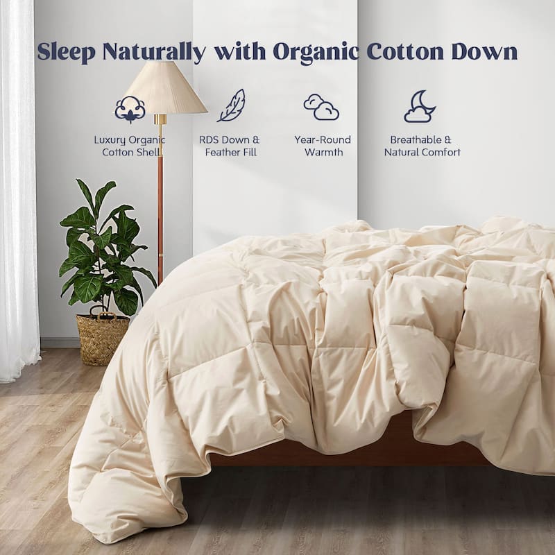 All Season 100% Organic Cotton Down Duvet Insert Medium Warmth Comforter - King - Off-White