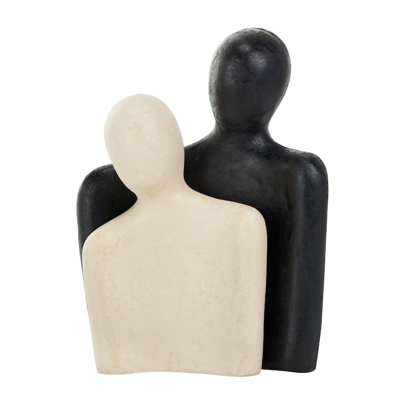 Paper Mache People Nesting Sculpture with Black Accent Piece - Set of 2 Cream - Roche River Decor - 3"W x 9"L x 12"H