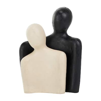 Paper Mache People Nesting Sculpture with Black Accent Piece - Set of 2 Cream - Roche River Decor - 3"W x 9"L x 12"H