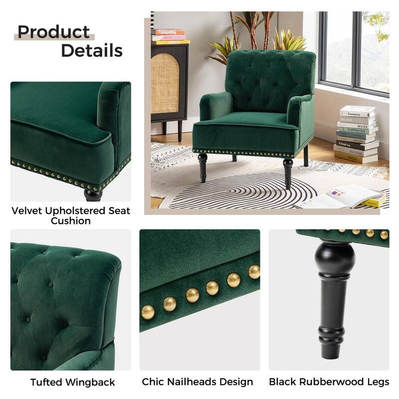 Geltrude Transitional Upholstered Club Chair with Tufted Back Set of 2 by HULALA HOME