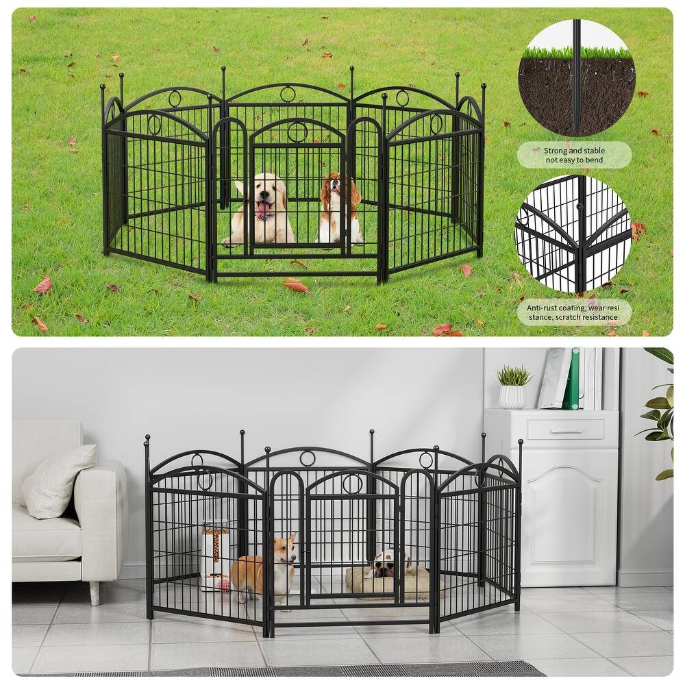 24" Dog Pen 8 Panel Dog Playpen Indoor Outdoor Metal Puppy Pet Fence Portable Folding Animal Exercise Fence