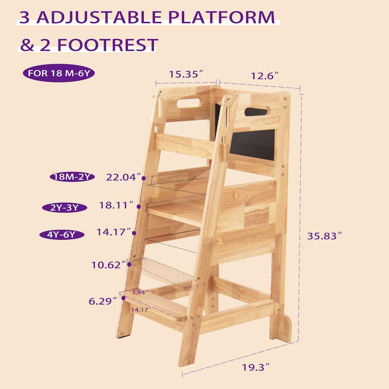 Wooden 2 - Step Stool for Kids Toddler Tower, Learning Tower Toddler