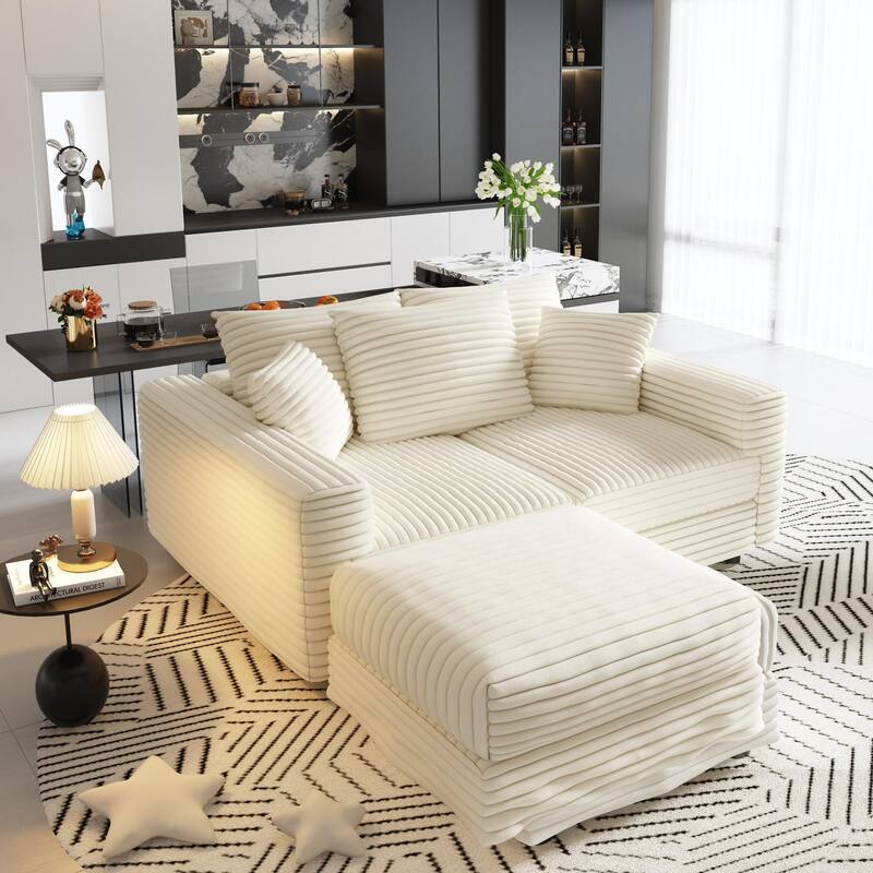 Modular Sectional Sofa with Ottomans, Oversized Corduroy Upholstered Cloud Sofa, Convertible Boneless Deep Seat Couch
