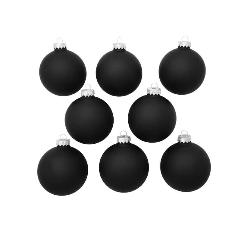 Matte Glass Christmas Ball Ornaments - 3.25" (80mm) - Black - 8ct