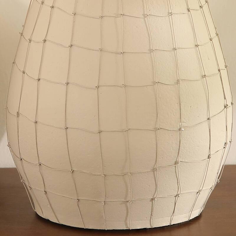 Handmade Off-White Terracotta Vase with Wireframe - Contemporary 11.5x11.5x15.5 Inch Design