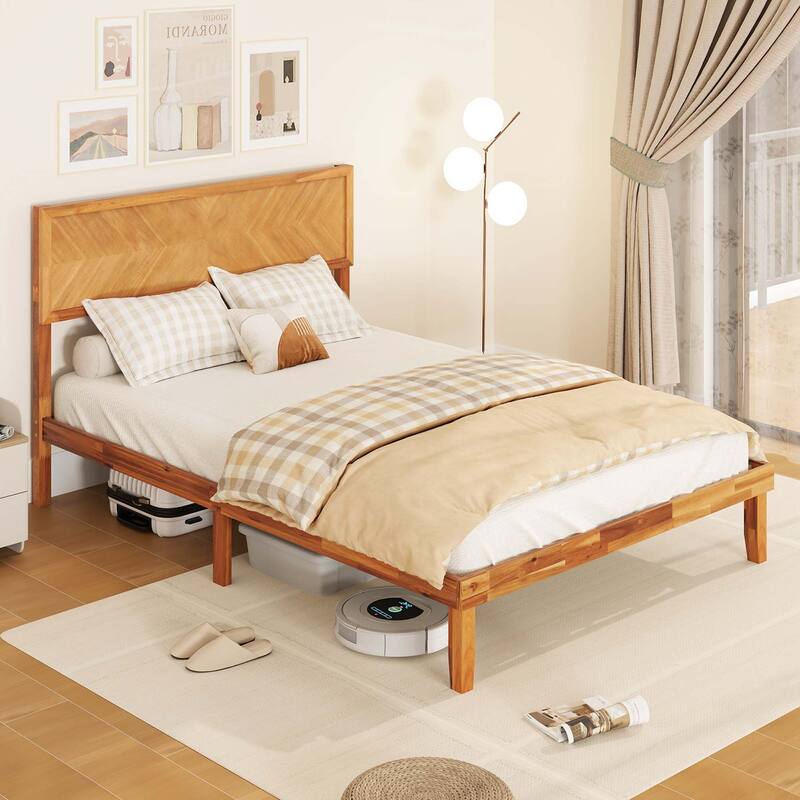 Gymax Twin/Full/Queen Size Bed Frame w/Headboard Wooden Slats Support