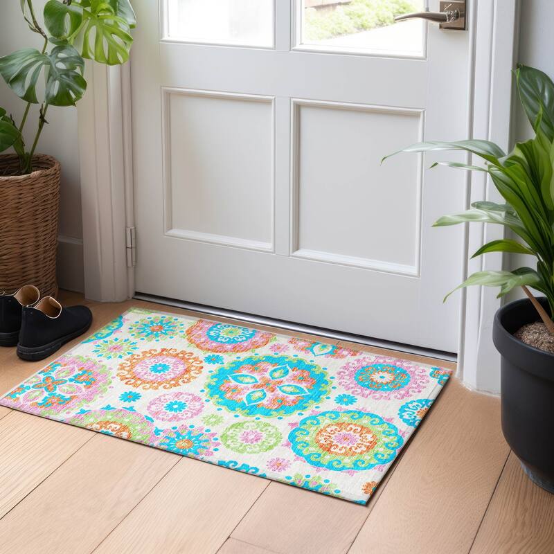 Premium Washable Super Soft Boho Suzani Mayfield Rug - White - 1' 8" x 2' 6" - Rectangle