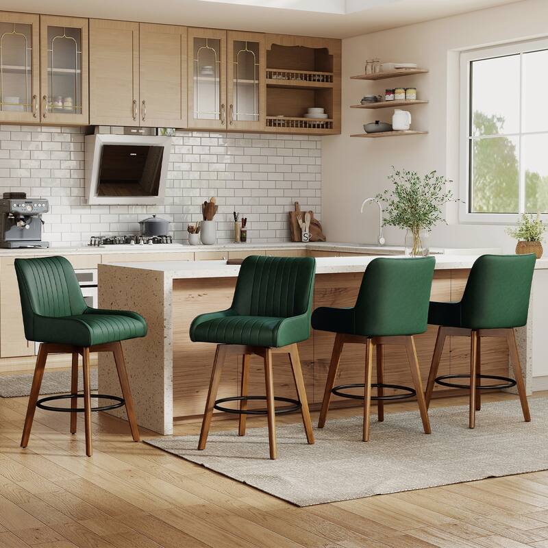 26" Faux Leather Upholstered Wood Swivel Counter Stool Set of 3 or 4 - 38.8"H x 20.5"W x 21.7"D